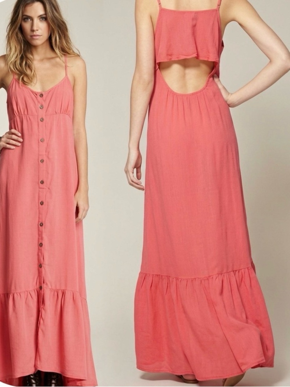 Free People Elegant Coral Pink Open Back Maxi Dress size X-Small